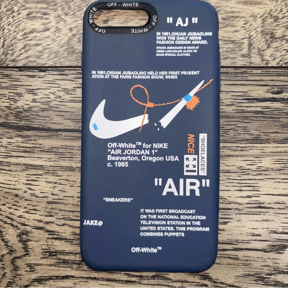 Off-White Navy Phone Case with Graphic Design for iPhone 8 Plus